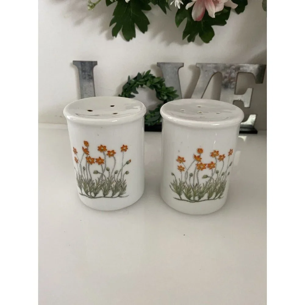 Takashi‎ Ceramic Salt and Pepper Shakers Orange Flowers